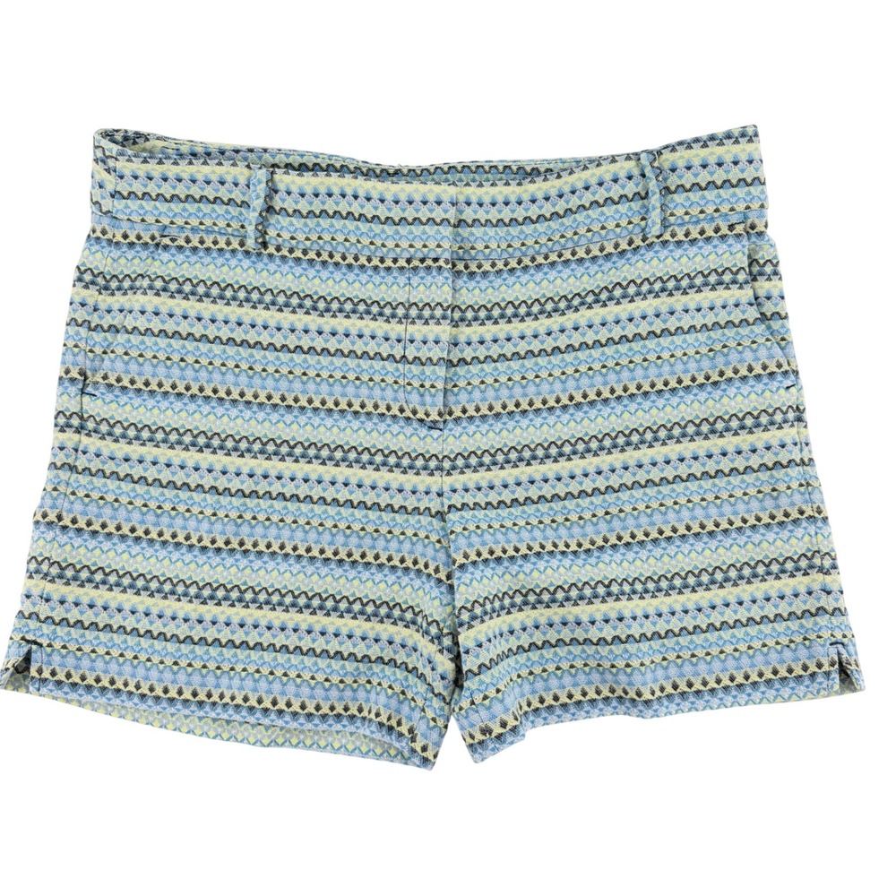 Ann Taylor LOFT The Riviera Short Blue Yellow Retro Zig Zag Woven Size 14